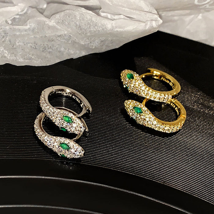 Wholesale Vintage ear buckle design, compact and mini silver needle zircon snake earrings