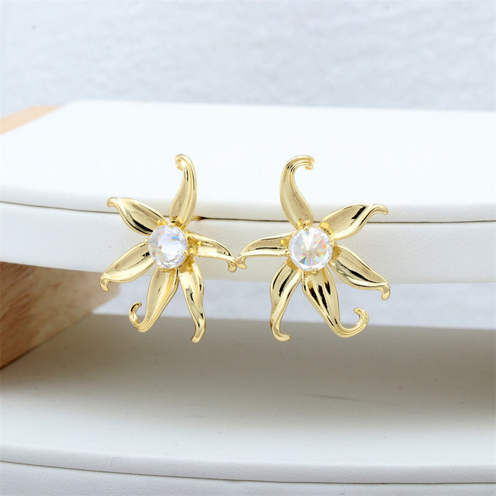 Wholesale Earrings Individual Irregular Gold Flowers Set with Zirconium JDC-ES-PREMTIANY001