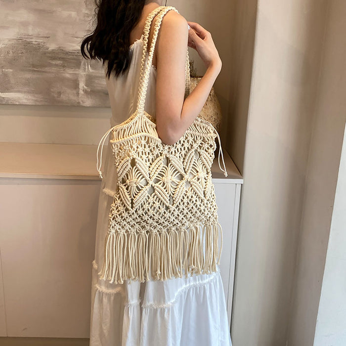 Wholesale Cotton Woven Bag  Shoulder Underarm Bag Straw  Beach Bag