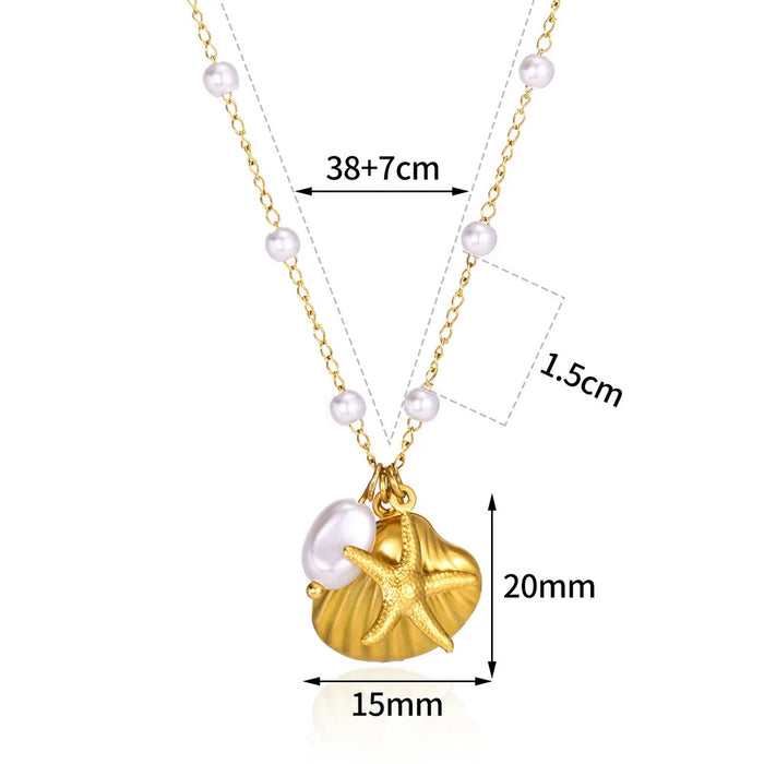 Wholesale Stainless Steel Vintage Simple Shell Starfish Scallop Necklace