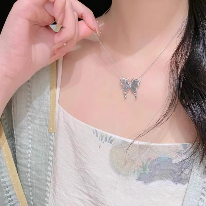 Wholesale Titanium steel necklace, butterfly pendant, hollowed out, niche, light luxury, high-end feeling, collarbone chain