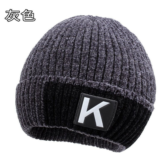 Wholesale Men's Hat Chenille Solid Color Knitted Jacquard Plus Velvet JDC-FH-DG022