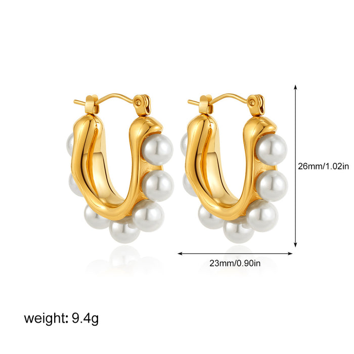 Wholesale Pearl Circle Stainless Steel Gold Plated Earrings