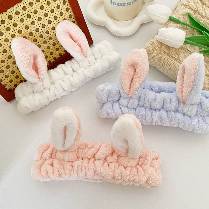 Wholesale Cute Rabbit Ear Headband for Women Face Wash and Beauty Headband Hair Accessories Flannel Headwear Factory