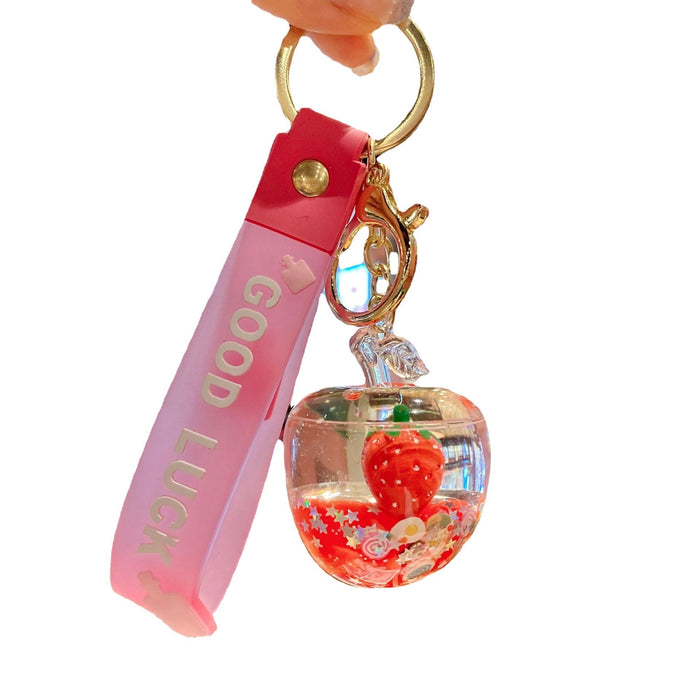 Wholesale Oil Floating Fruit Series Quicksand Apple Keychain JDC-KC-ShuoT010