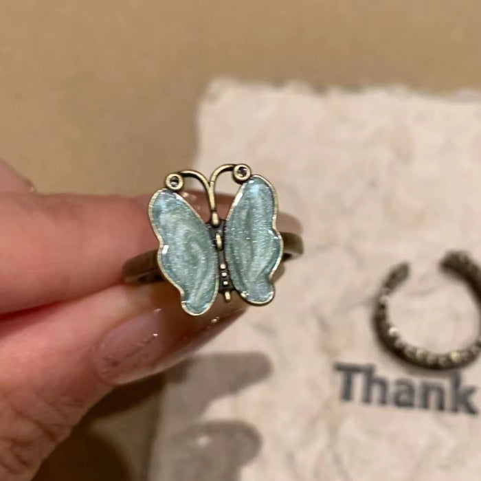 Wholesale Greek Flora Retro Distressed Blue Flower Oil Drop Ring
