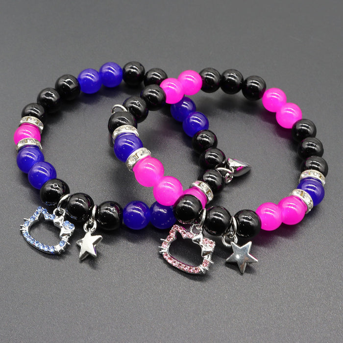 Wholesale beaded  and cat love magnetic couple elastic bracelet imitation moonstone