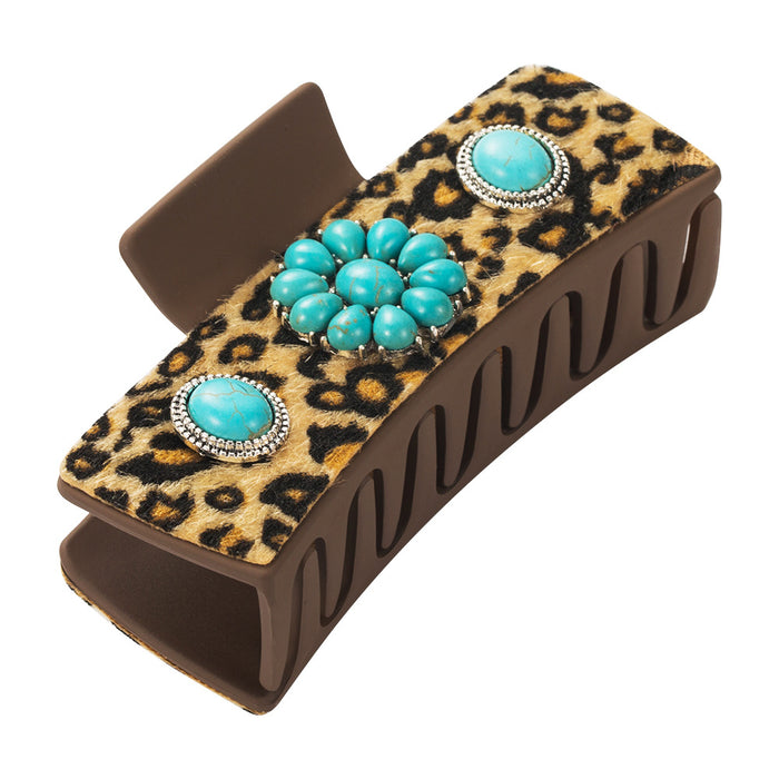 Wholesale Hairpin Leopard Shark Clip Alloy Turquoise Accessories Vintage Leopard Leather Clip Trendy Hair Accessories