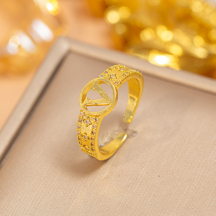 Wholesale Vintage Gold Plated Geometric Hollow Out Ring Adjustable Jewelry Accessory MOQ≥2