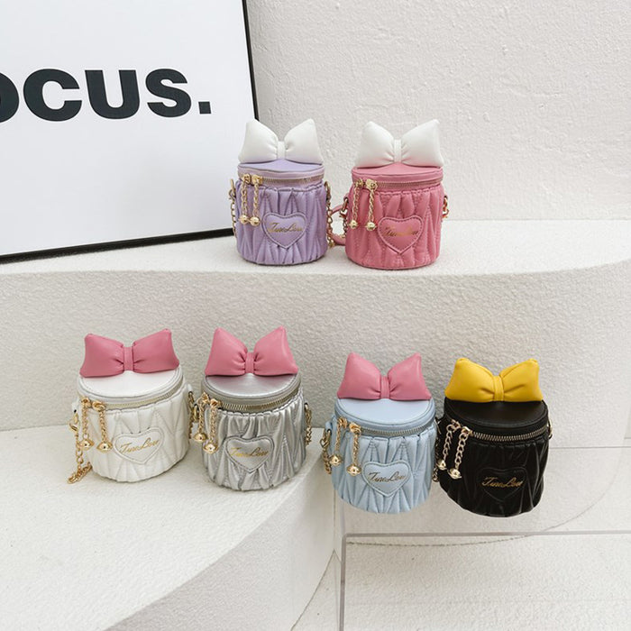 Wholesale Children's bag, cute bow, contrasting color mini bucket bag, girls' chain crossbody bag