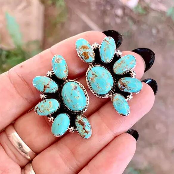 Wholesale Bohemian Geometric Turquoise Stud Earrings Party Fashion Accessory