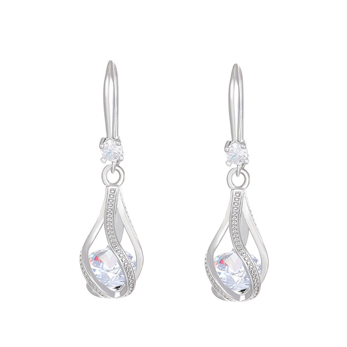 Wholesale Zircon Water Drop Earrings with Female Personality and Charm, Hollow Rotating Crystal Earrings