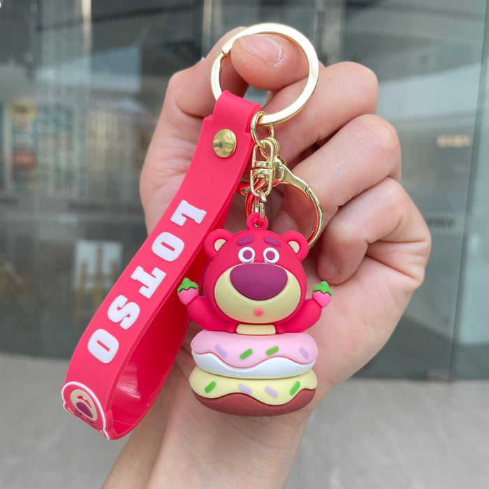 Wholesale Keychain cartoon teddy bear pendant couple keychain ring claw machine