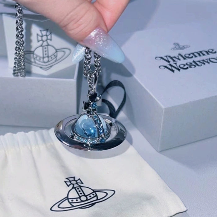 Wholesale   Large Glacier Blue New Saturn Necklace Women's  All-Match Clavicle Chain Woolen Chain