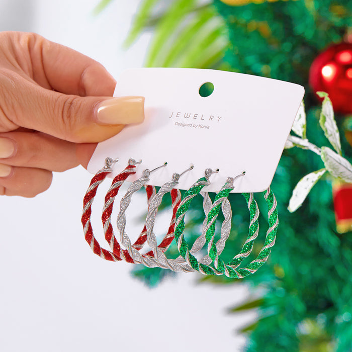 Wholesale Christmas earrings Christmas red,  green and white twisted earrings set all-match holiday gift