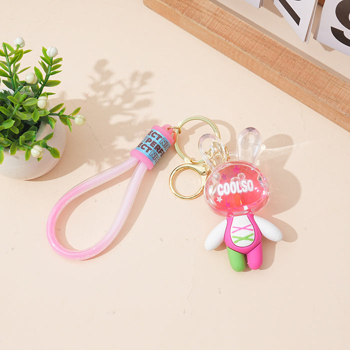 Wholesale Cartoon acrylic quicksand rabbit keychain couple doll car key chain bag pendant small gift