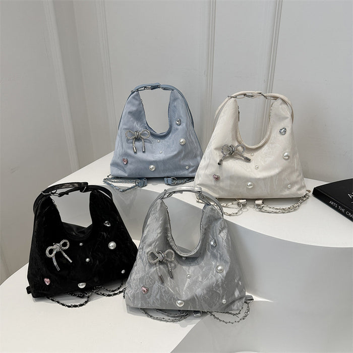 Wholesale Silver bag, new fashionable single shoulder large capacity commuting bag, crossbody bucket bag