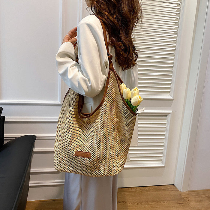 Wholesale Woven bag versatile fashion niche one shoulder bucket bag beach bag