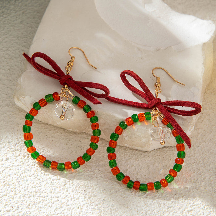 Wholesale Christmas Bow Glass Bead Earrings Handmade Jewelry Accessory MOQ≥2