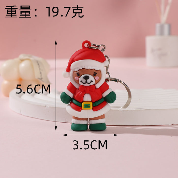 Wholesale Cute Christmas bear keychain schoolbag pendant doll  keychain Christmas activity small gift