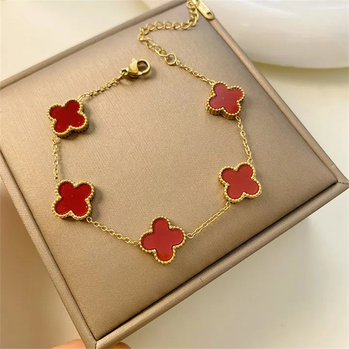 Wholesale 13mm Four Leaf Clover Bracelet Non Fading Five Flower Fritillaria Versatile Bracelet, Unique Handpiece
