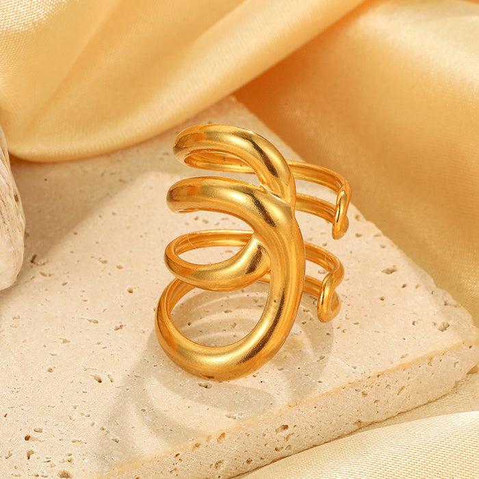 Wholesale Simple geometric irregular shaped ring with adjustable opening, titanium steel non fading ring, stainless steel open ring