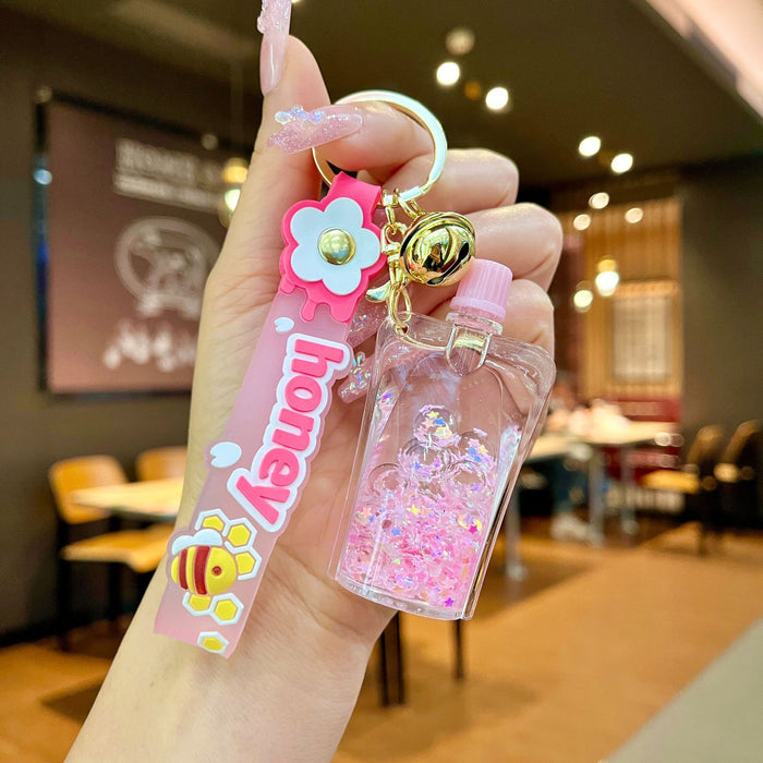 Wholesale Acrylic Bear Quicksand Bottle Cartoon Keychain JDC-KC-JinM003