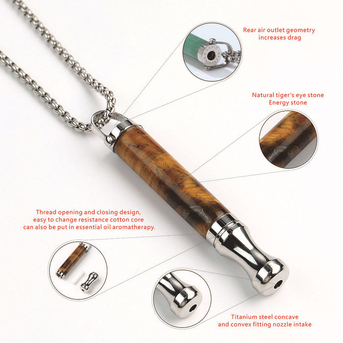 Wholesale Necklace Natural Stone Round Tube Meditation Stress Relieving Jewelry Titanium Steel
