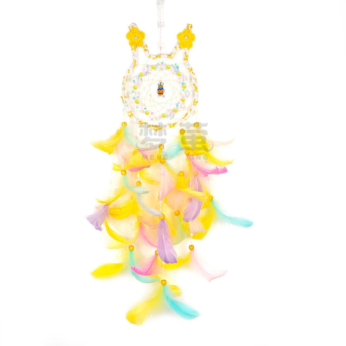 Wholesale Pink Rabbit Dream Catcher Handmade Feather Pendant Bedroom Decor MOQ≥2