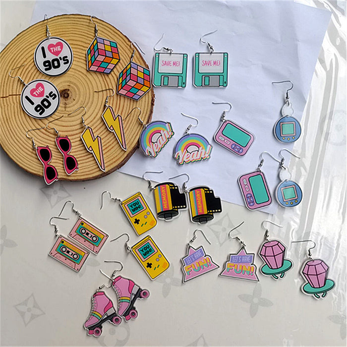 Wholesale Acrylic Retro Rubik's Cube Game Machine Skate Earrings JDC-ES-ChouD010