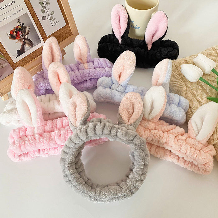 Wholesale Cute Rabbit Ear Headband for Women Face Wash and Beauty Headband Hair Accessories Flannel Headwear Factory