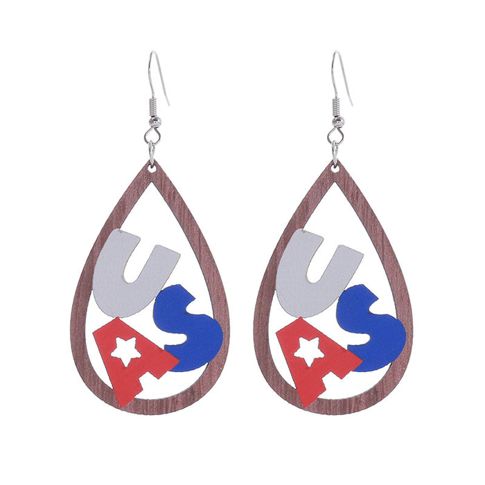 Wholesale Hollow Wooden Independence Day Earrings JDC-ES-ChouTteng017