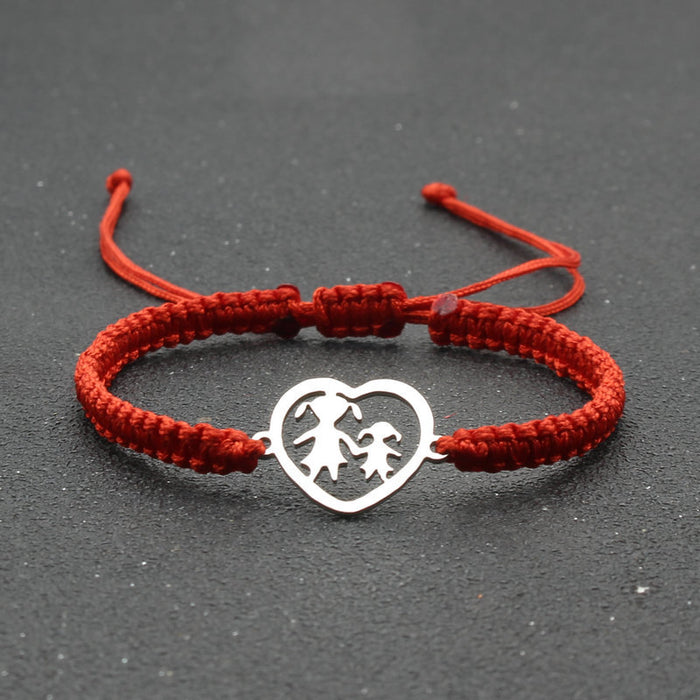 Wholesale jewelry heart-shaped stainless steel hand-woven red rope bracelet lucky bracelet adjustable