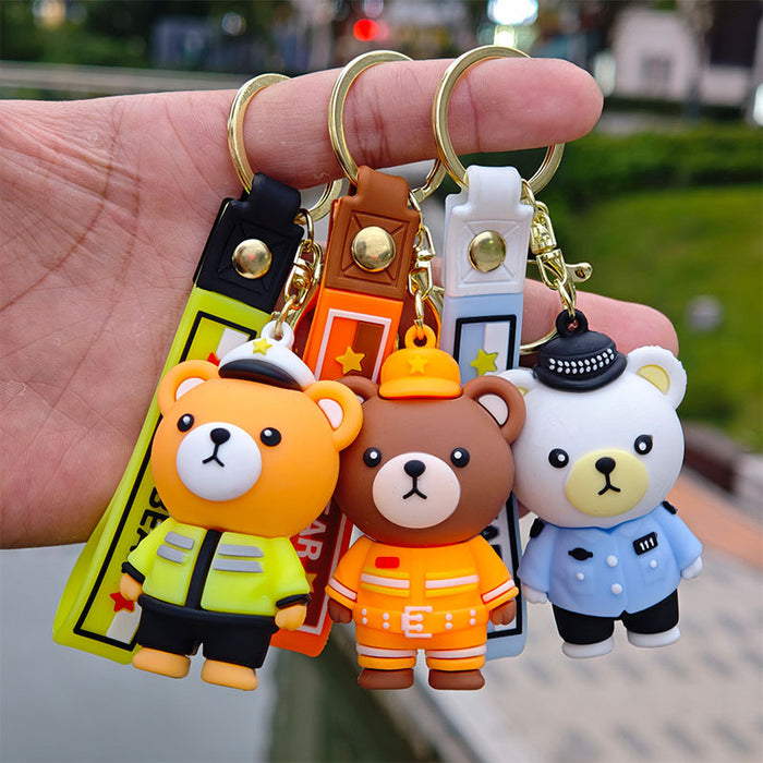 Wholesale PVC Cartoon Police Firefighter Bear Keychain Fashion Accessory Gift