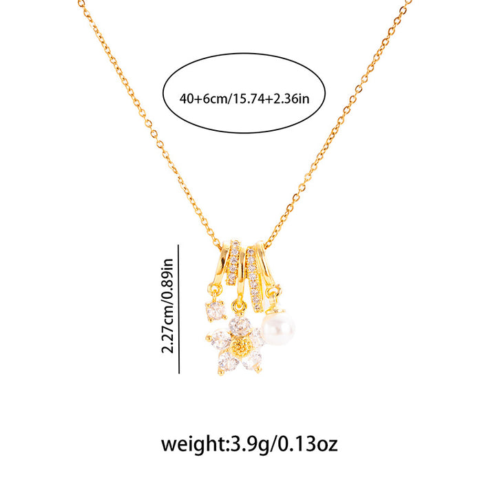 Wholesale Women's Stainless steel Necklace Five Petal Flower Circle Pendant