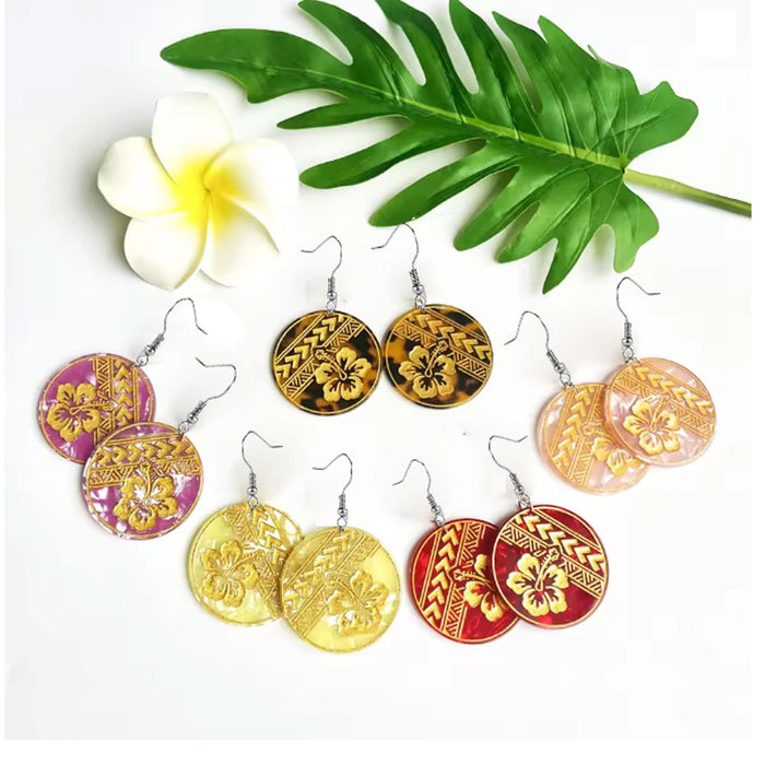 Wholesale Stylish Hibiscus Flower Drop Earrings Acrylic Floral Print Jewelry Accessory MOQ≥2