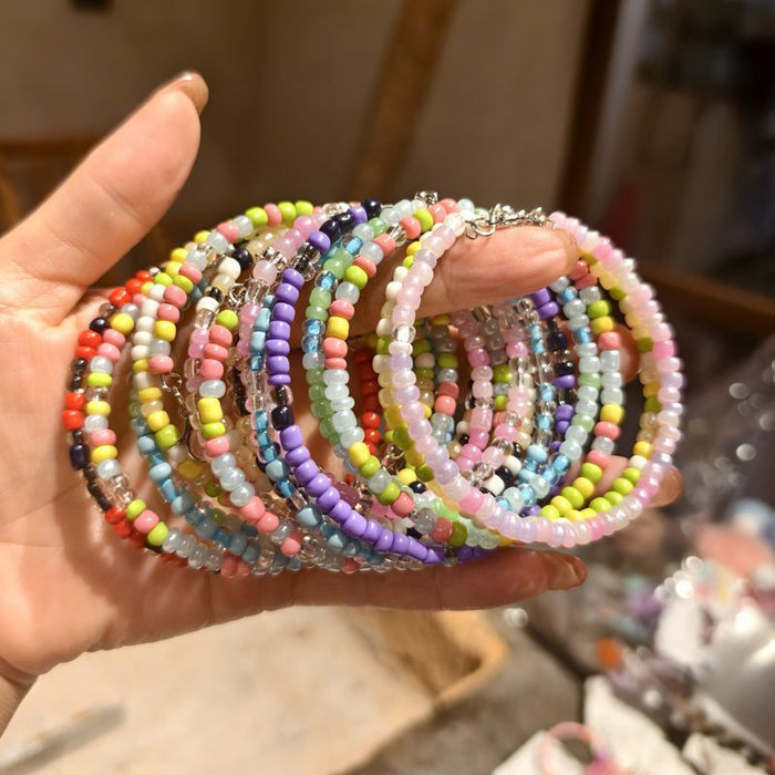 Wholesale Handmade colorful rice bead beach chain bracelet DIY finished bead string bracelet