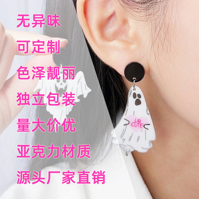 Wholesale  Rainbow Ghost printed acrylic earrings cartoon cute mushroom ghost earrings ear jewelry