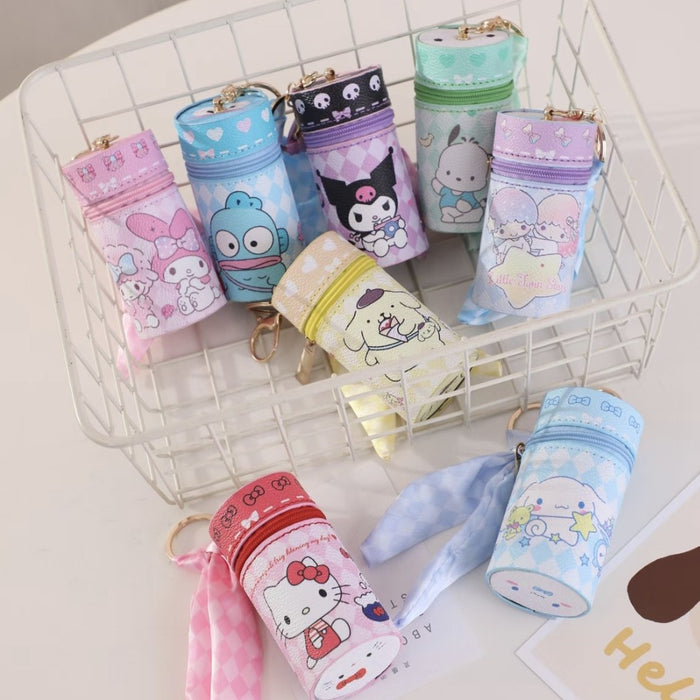 Wholesale Cute Trendy Bucket Bag Keychain Star White PU Jewelry Makeup Pouch