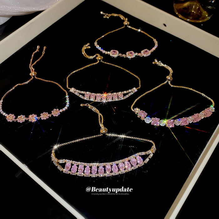 Wholesale Pink Zircon Geometric Round Pull-out Bracelet