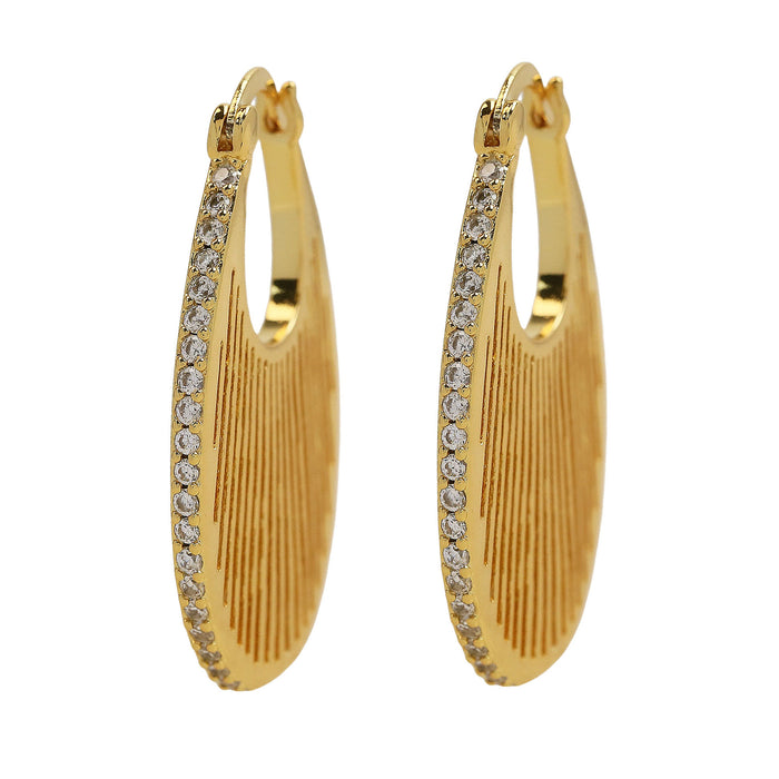 Wholesale  18K gold small medium and large brass zircon oval arc ear buckle  earrings