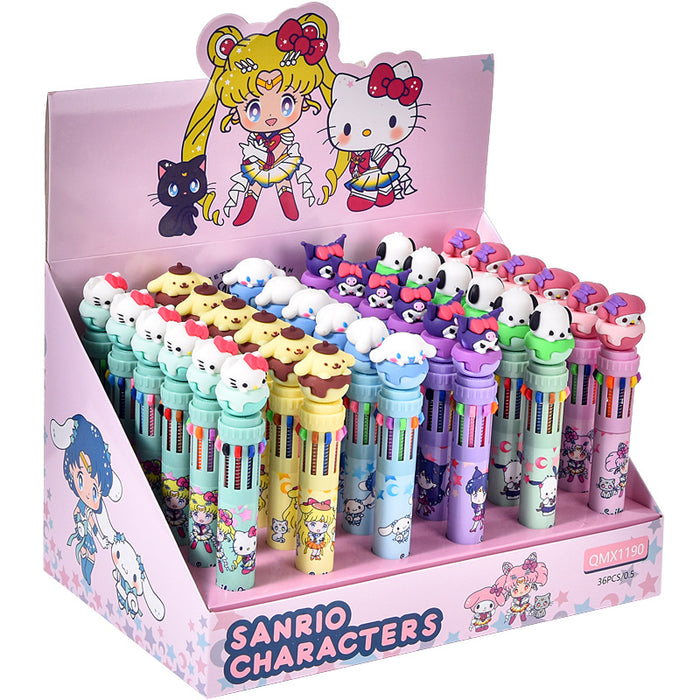 Wholesale cute cartoon multi-color ballpoint pen student Mark color journal pen 10 color ballpoint pen