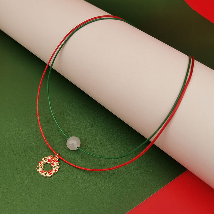 Wholesale Luminous Christmas Necklace Elderly Bell Tree Reindeer Snowflake Christmas Luminous Double-Layer Clavicle Chain