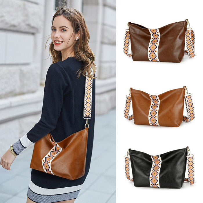 Wholesale PU Single Shoulder Strap Large Capacity Bohemian Color Matching Messenger Bag JDC-SD-longl001