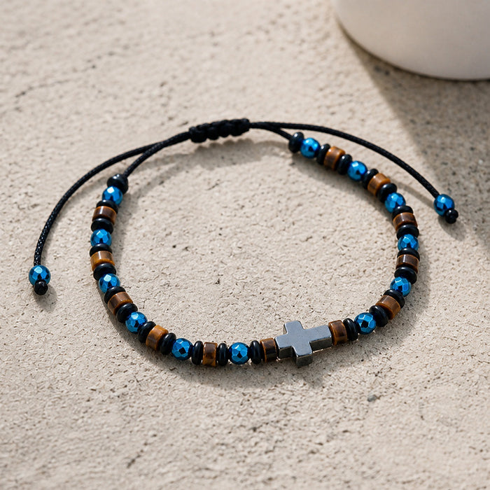 Wholesale Men S Cross Beaded Bracelet Adjustable Knot Blue Black Mix Fashion Jewelry Accessory Gift