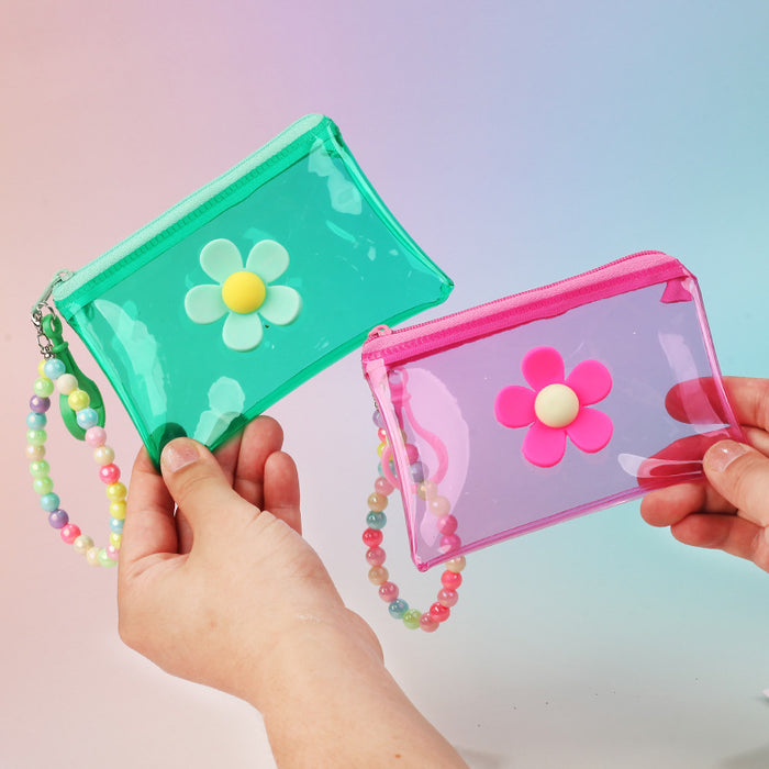 Wholesale Street Trend Floral Plush Coin Purse With PVC Transparent Key Chain Bag For Everyday Use