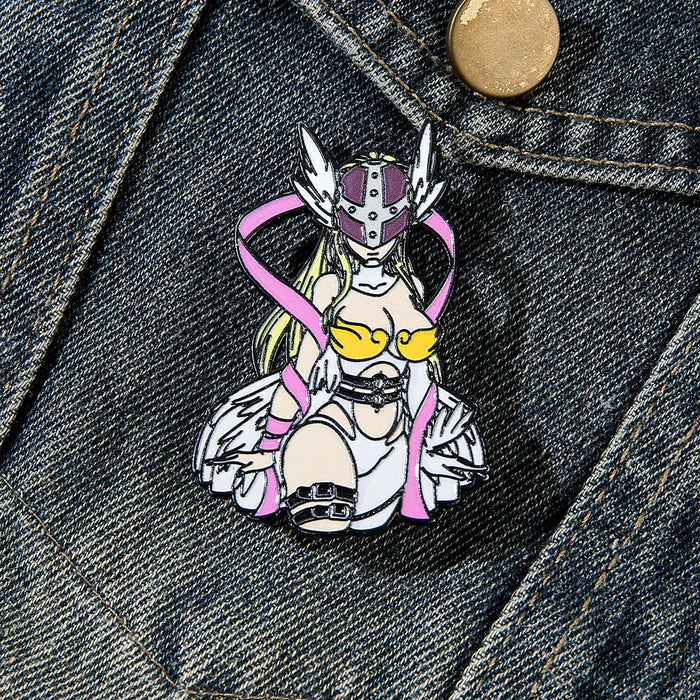 Wholesale Electroplated Metal Digimon Angewomon Anime Lapel Pin Brooch Cartoon Badge For Backpack Bag Party Gift