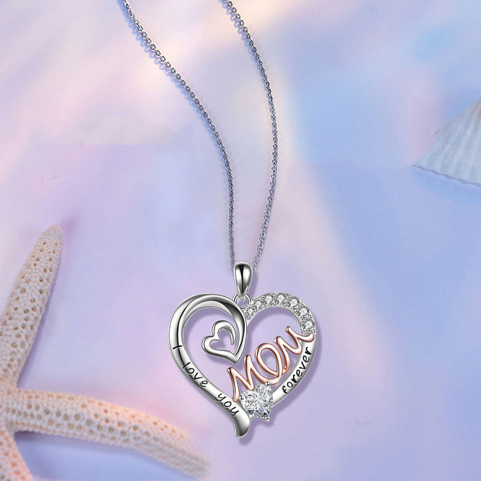 Wholesale Diamond-encrusted heart-shaped double heart " MOM"  letter pendant necklace