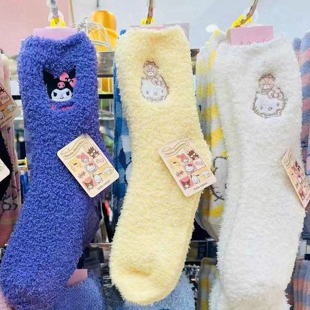 Wholesale embroidered coral fleece mid-calf thick socks