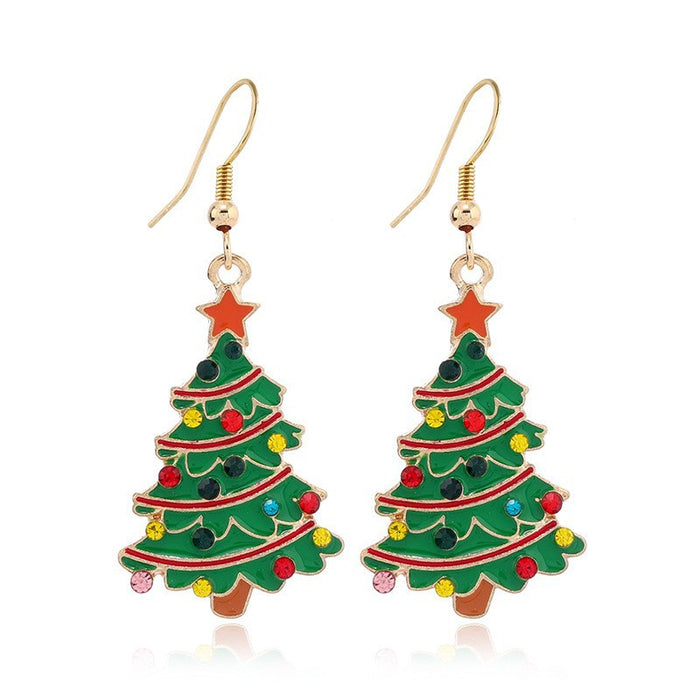 Wholesale Christmas Cartoon Christmas Tree Bell Light Bulb Snowflake Alloy Earrings JDC-ES-ManTi003